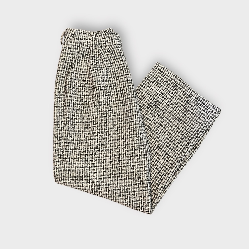 Commense Tweed Wide Leg Pants Size L | Black White High Rise Trouser NWT